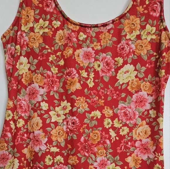 Free People Intimately Red Bodycon Tank Dress Pink Orange Yellow Floral Print - Picture 2 of 4